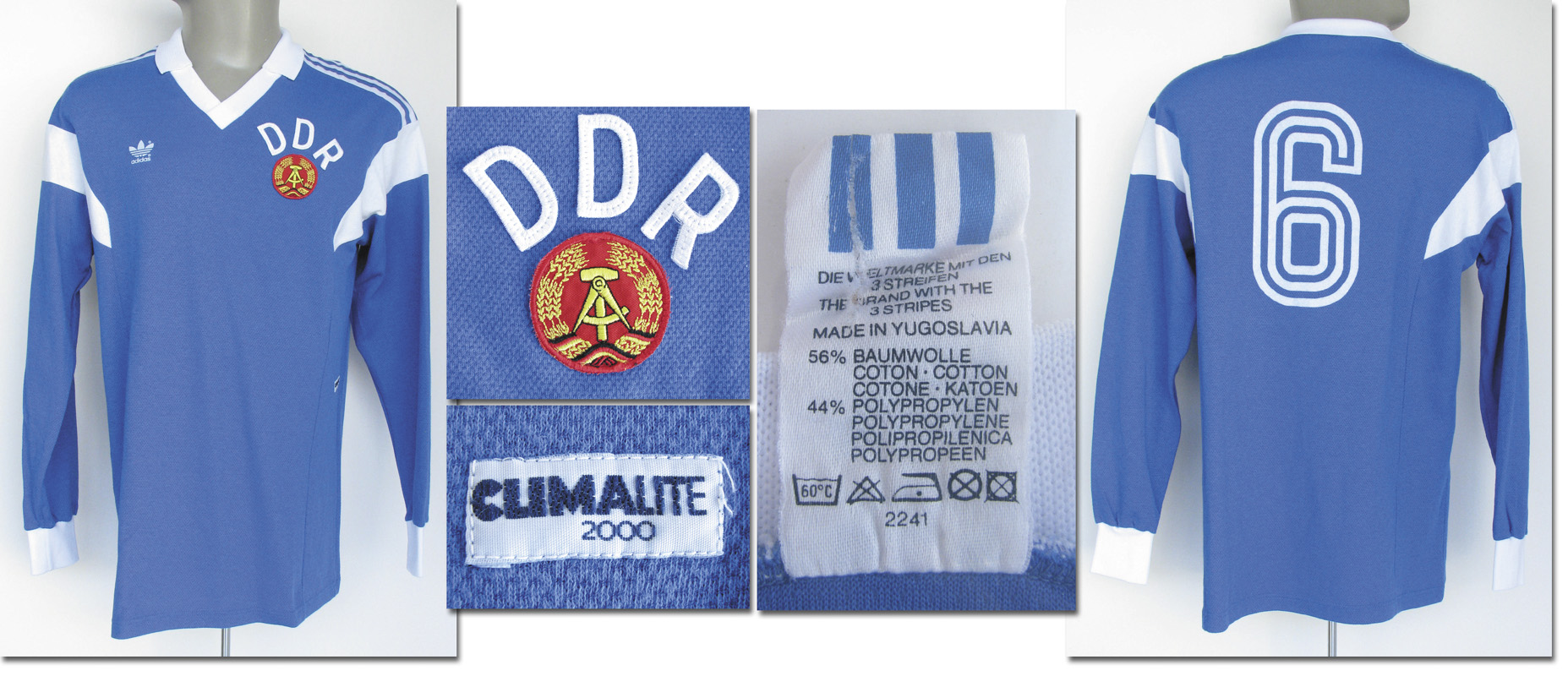 worn football shirt DDR 1980s - Original match worn shirt GDR international team with numb