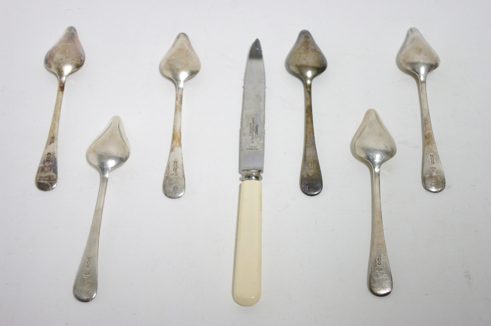 A set of six feather-edge grapefruit spoons, Sheffield 1961 by Payne & Son; together with an ivory- - Image 2 of 2