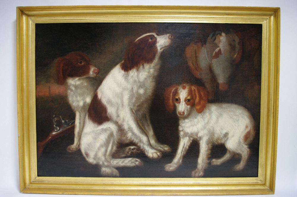 ENGLISH SCHOOL, early 19th century. A study of three springer spaniels, a brace of partridge - Image 2 of 3