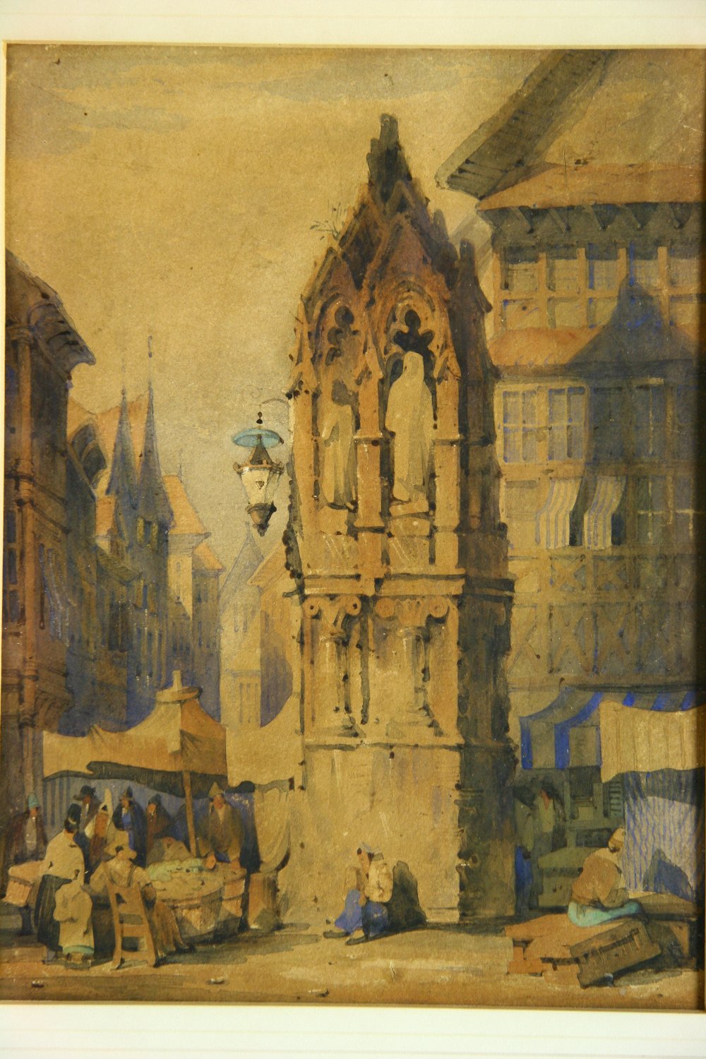 CONTINENTAL SCHOOL, 19th century. Figures in a market square. Watercolour: 11¼" x 8¼".