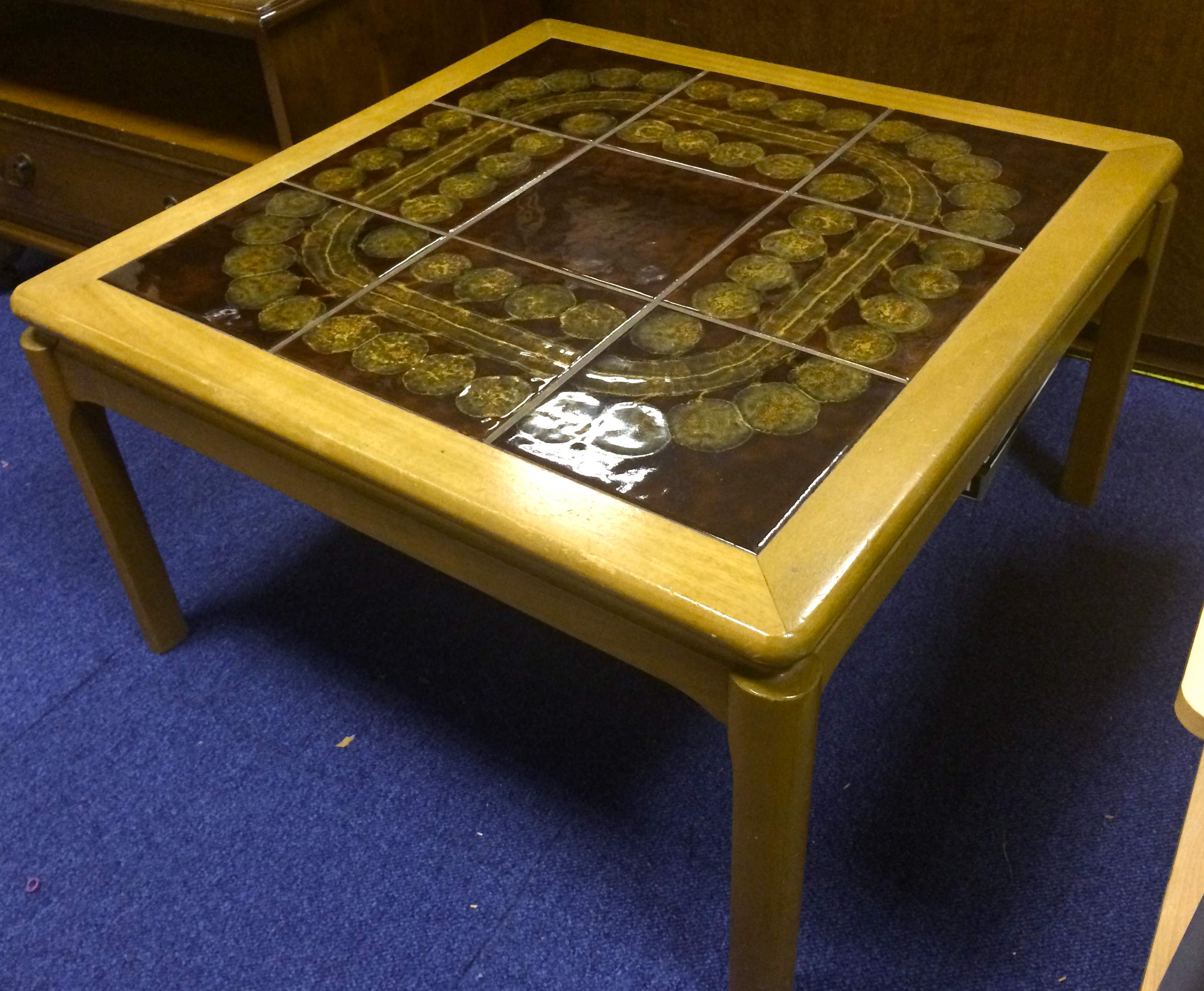 Coffee table with tile design plus a tv table. (2)