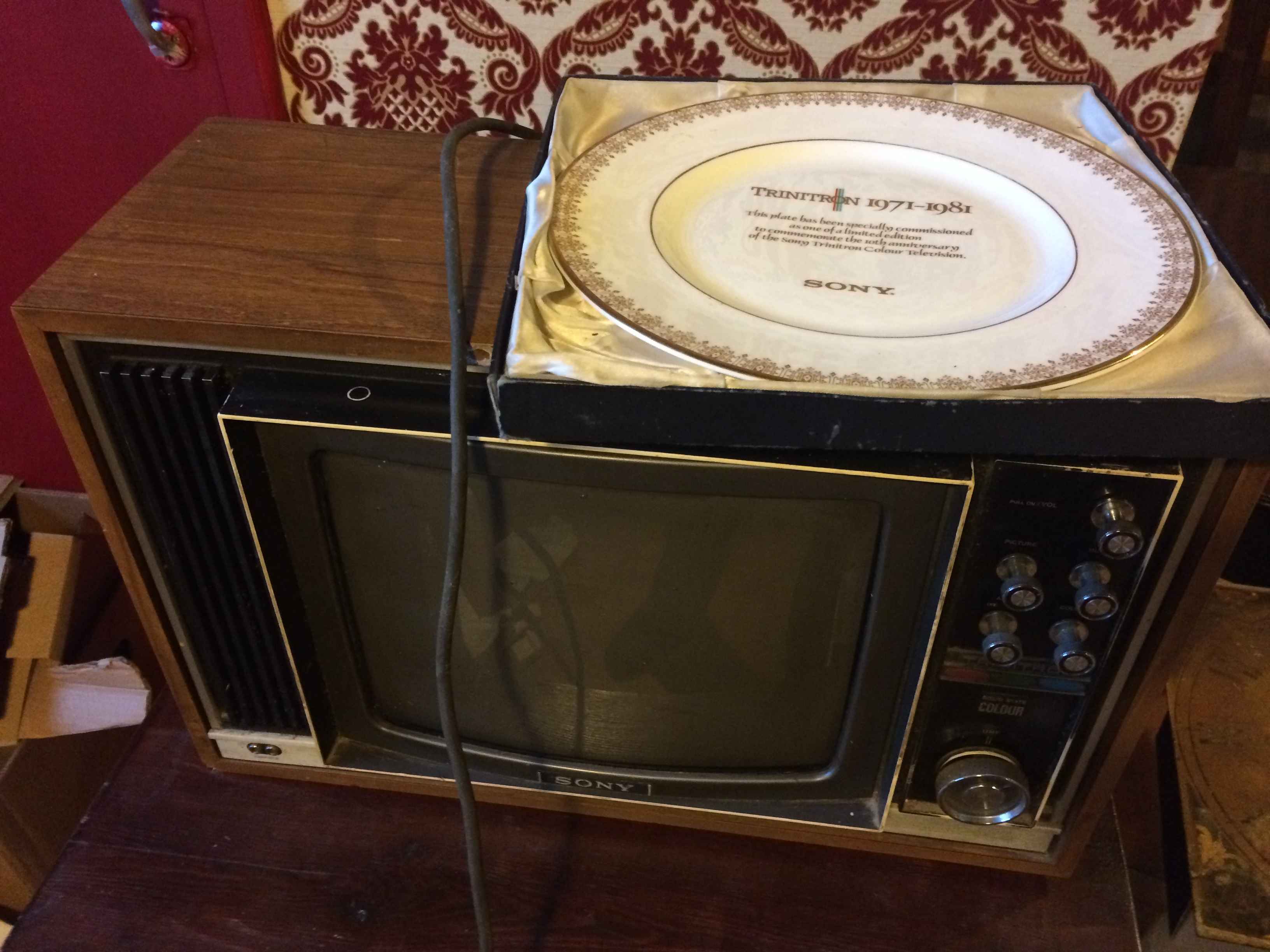 Sony TV Trinitron with a commemorative plate. Working but sold as decorative.