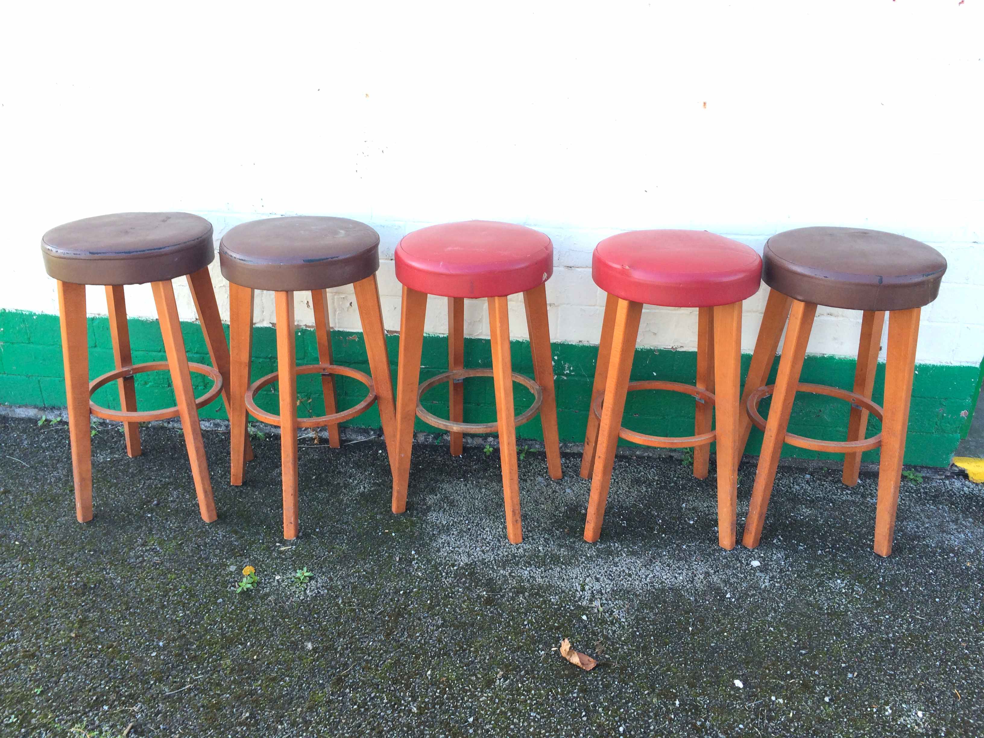 5 substantial leather seated pub stools.