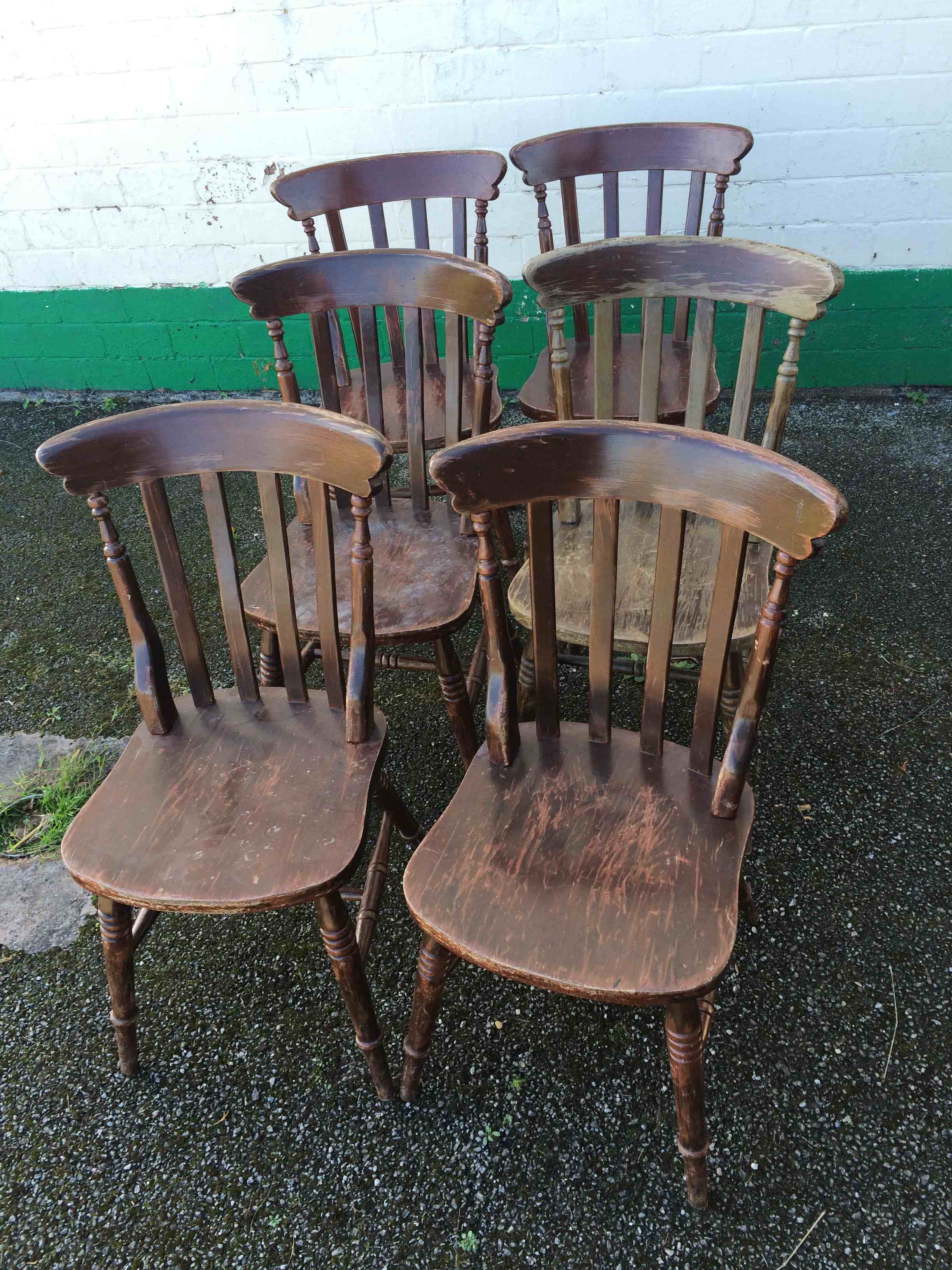 Set of 6 slat back chairs.