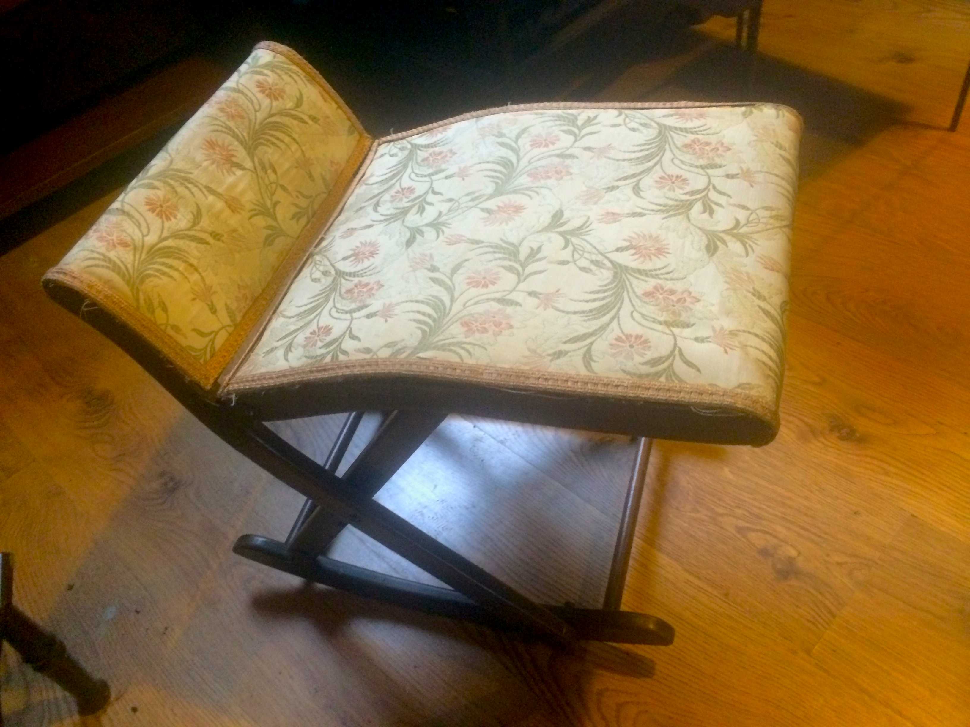 An Edwardian upholstered collapsible rocking gout stool