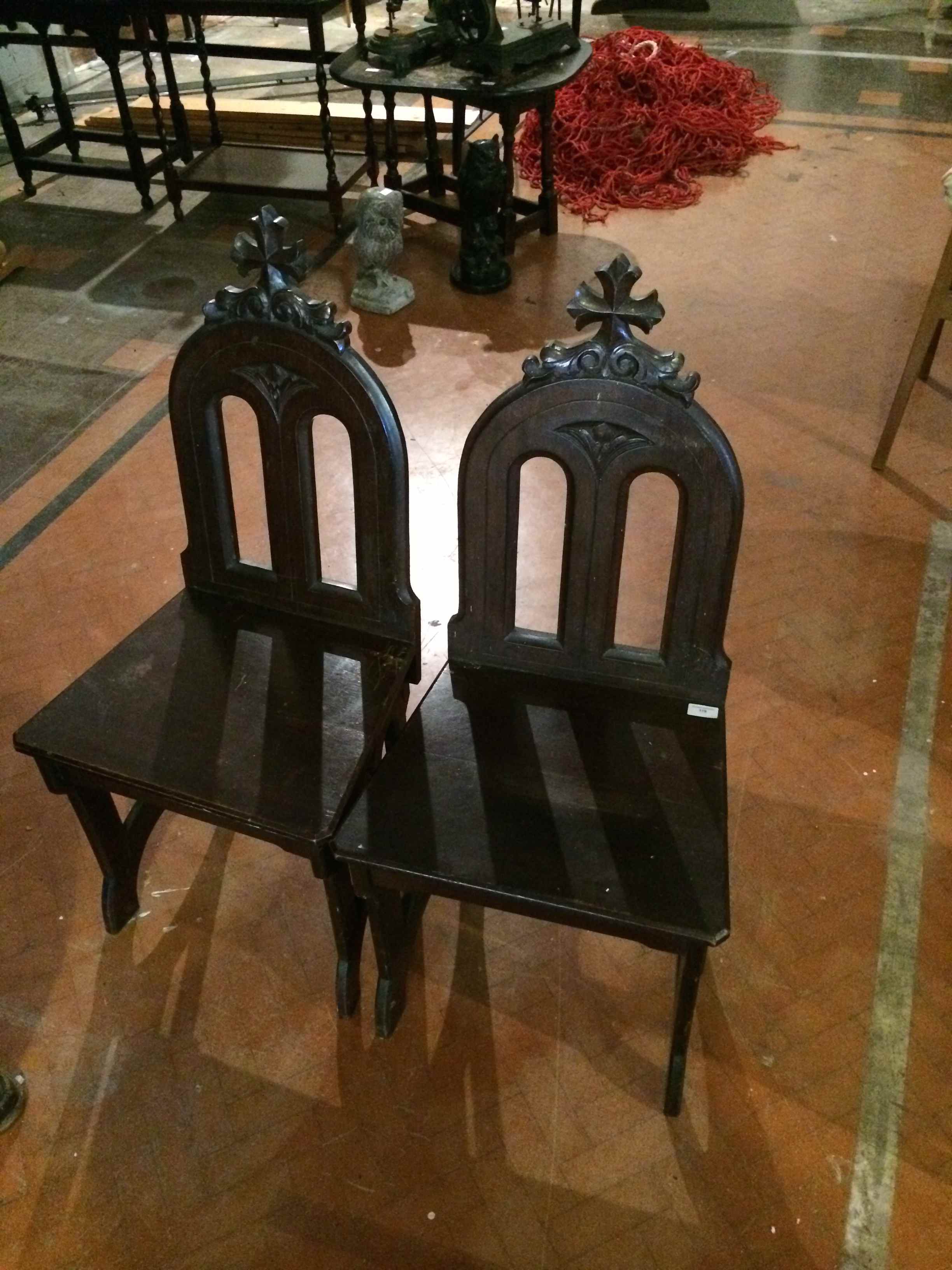 Pair of ecclesiastic design carved chairs