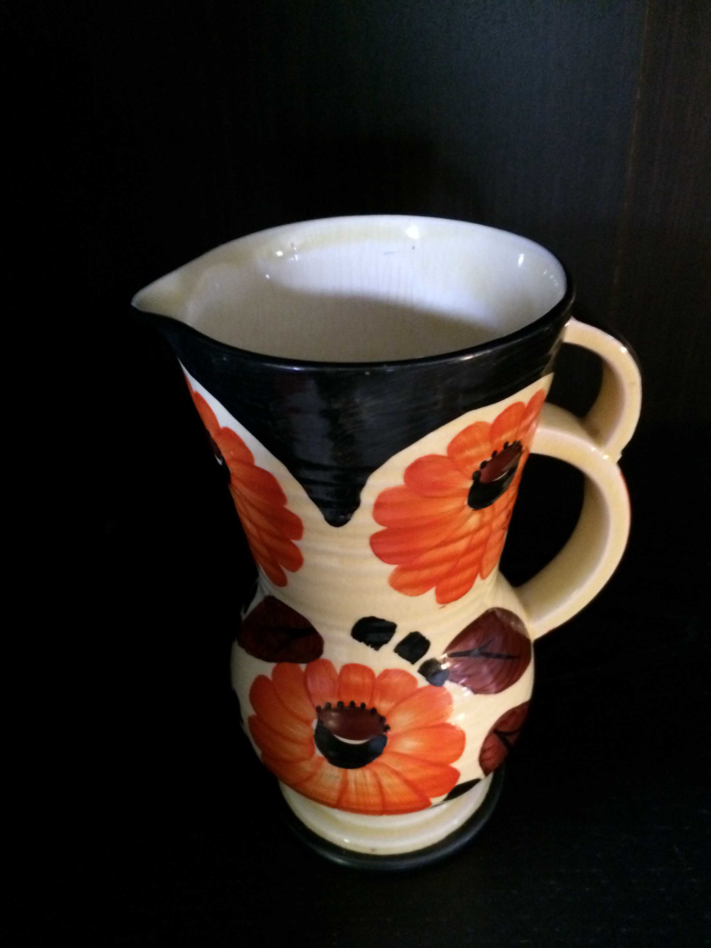 1920s/30s Crown Devon jug hand painted in bright floral Art Deco style.