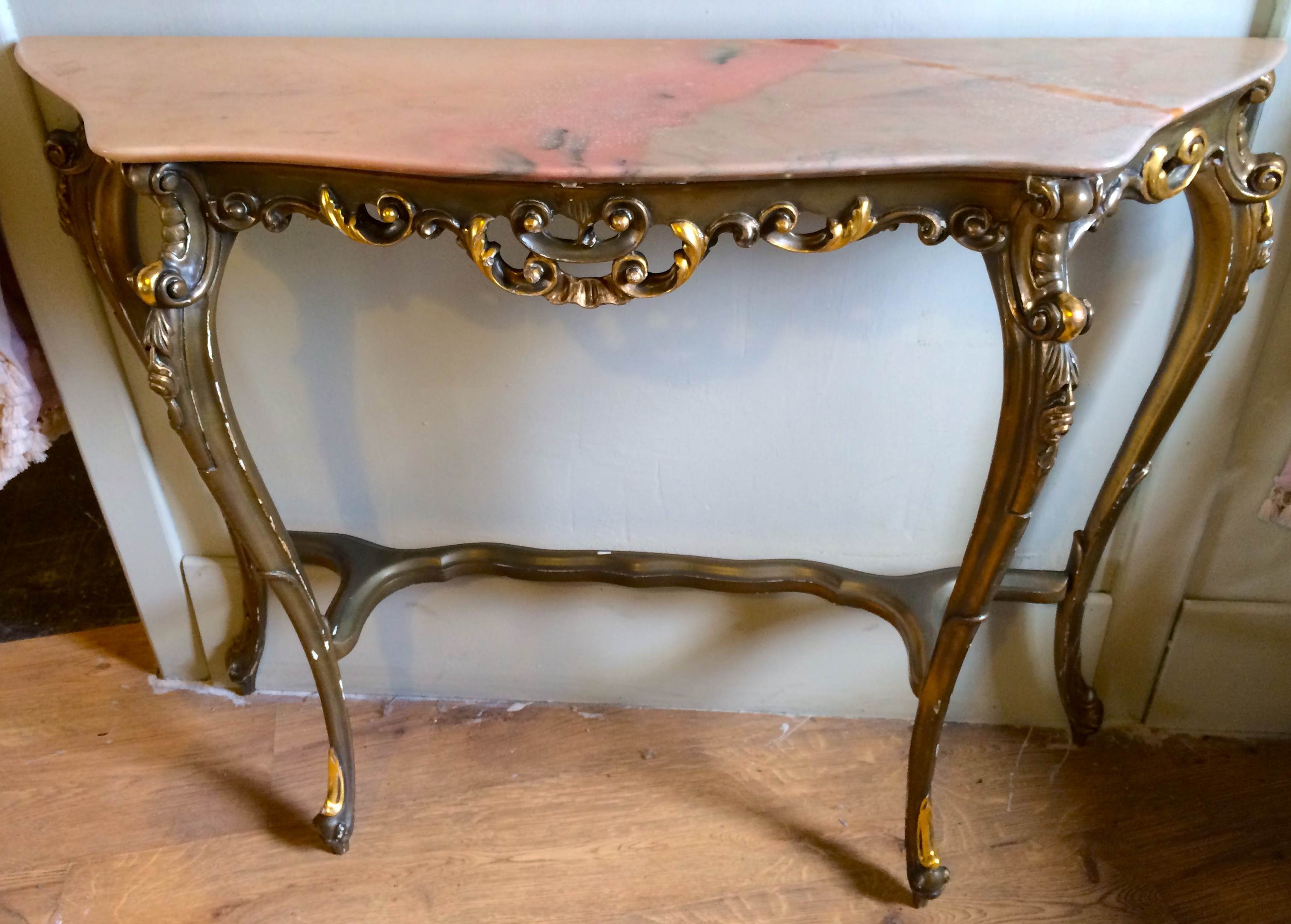Marble top gilt wood console table in the style of Louis xv