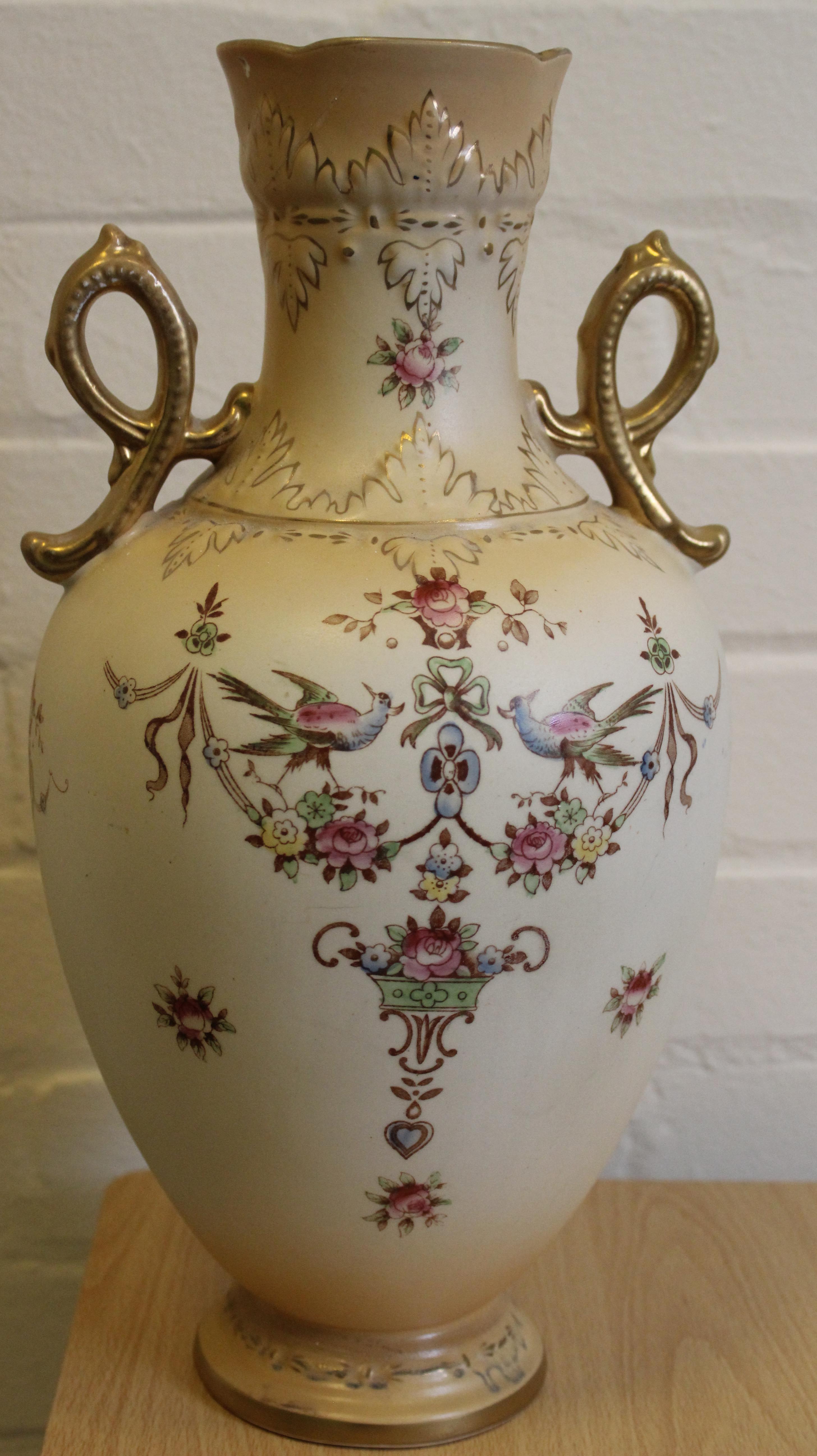 Crown Devon Twin handled vase - repaired a/f