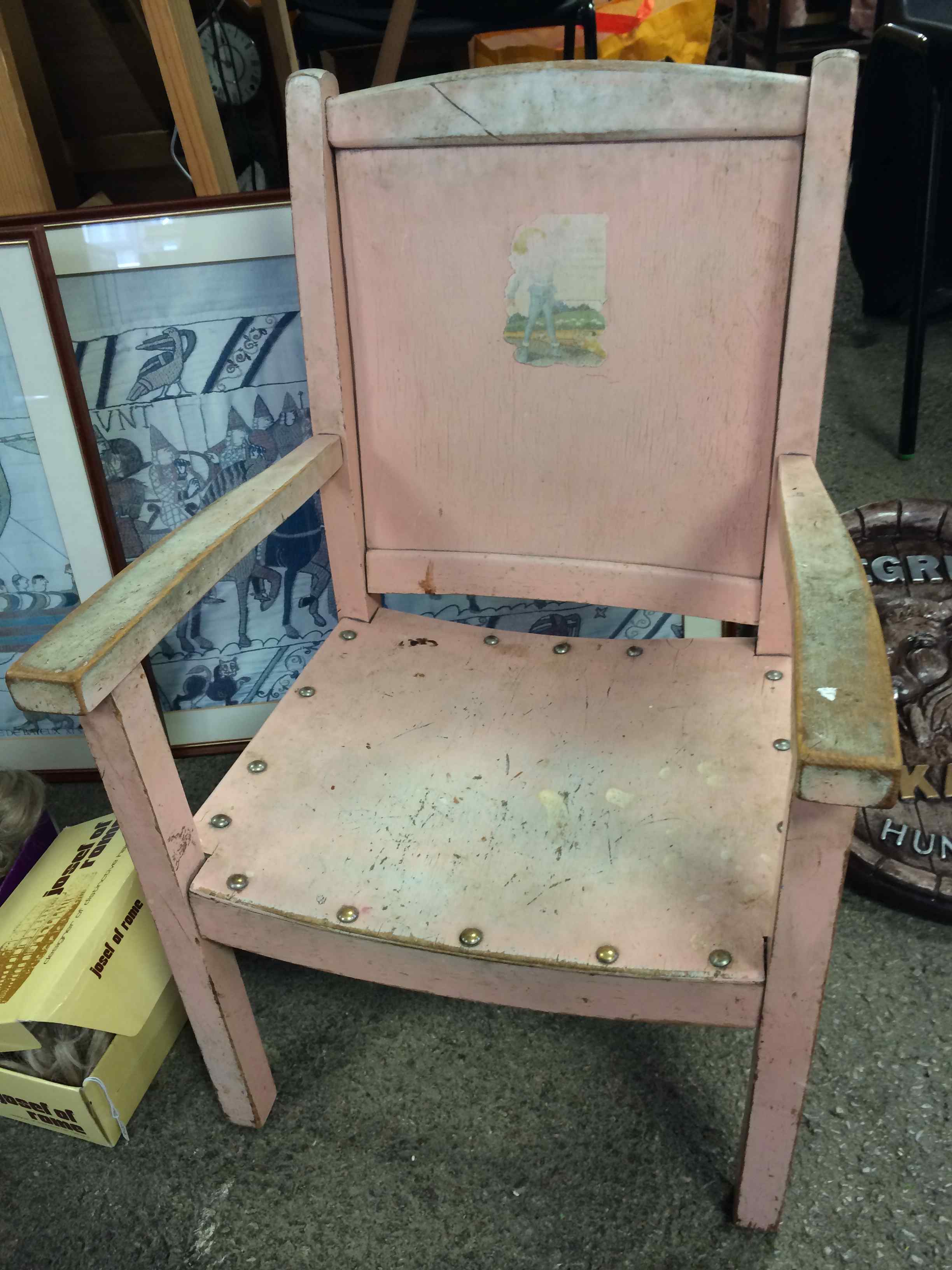 Wooden child`s chair, painted pink