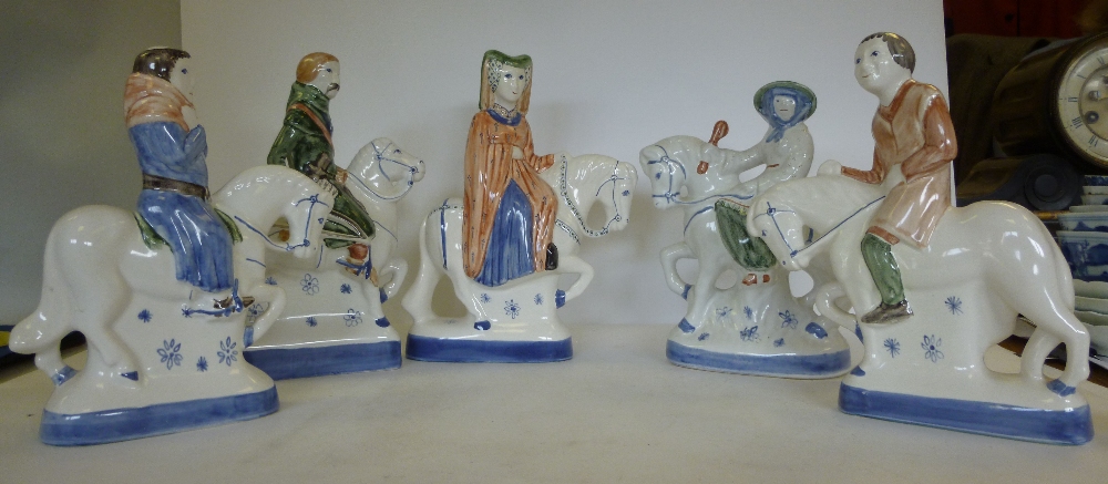 Rye Pottery Chaucer figures from The Canterbury Tales, bearing printed blue backstamps, viz. `The