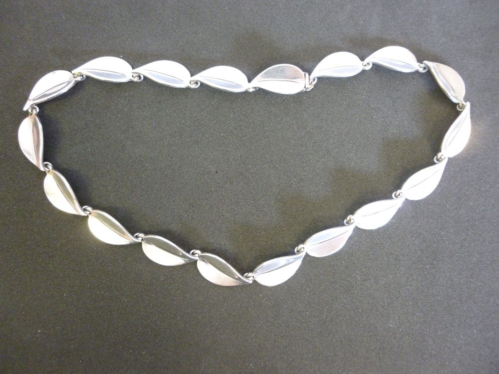 A Danish silver cast leaf necklace