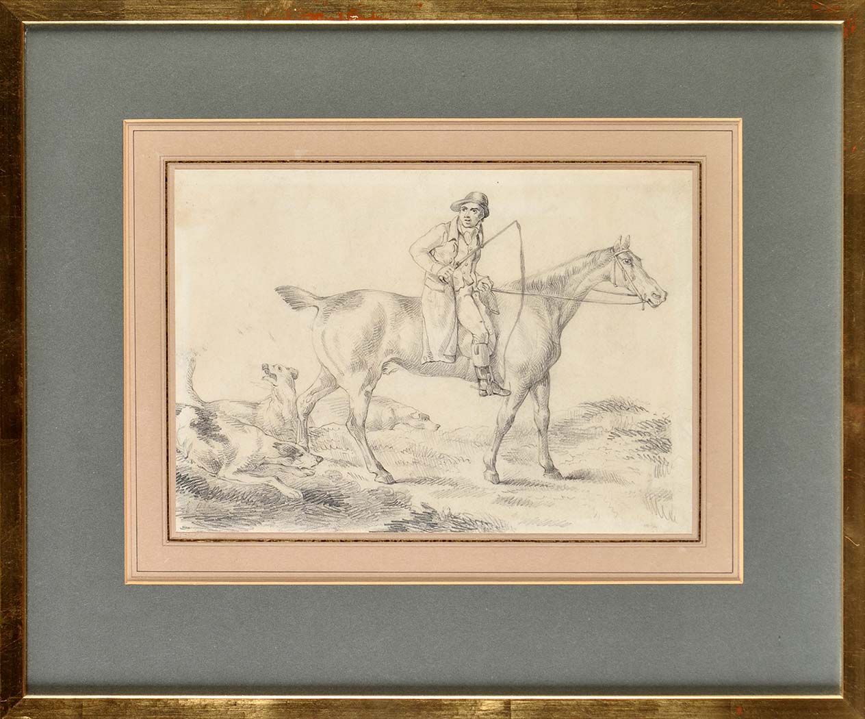 19th Century English School
A WHIPPER-IN AND TWO FOXHOUNDS
pencil
21 x 30cms; 8 1/4 x 11 3/4in.