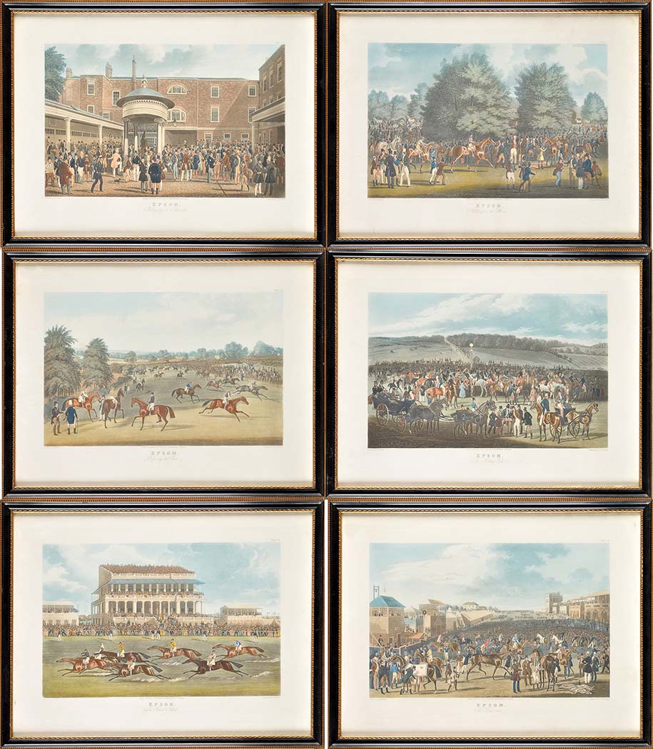 After James Pollard
(1792-1867)
"EPSOM, THE BETTING POST, ETC"
aquatints with hand-colouring,