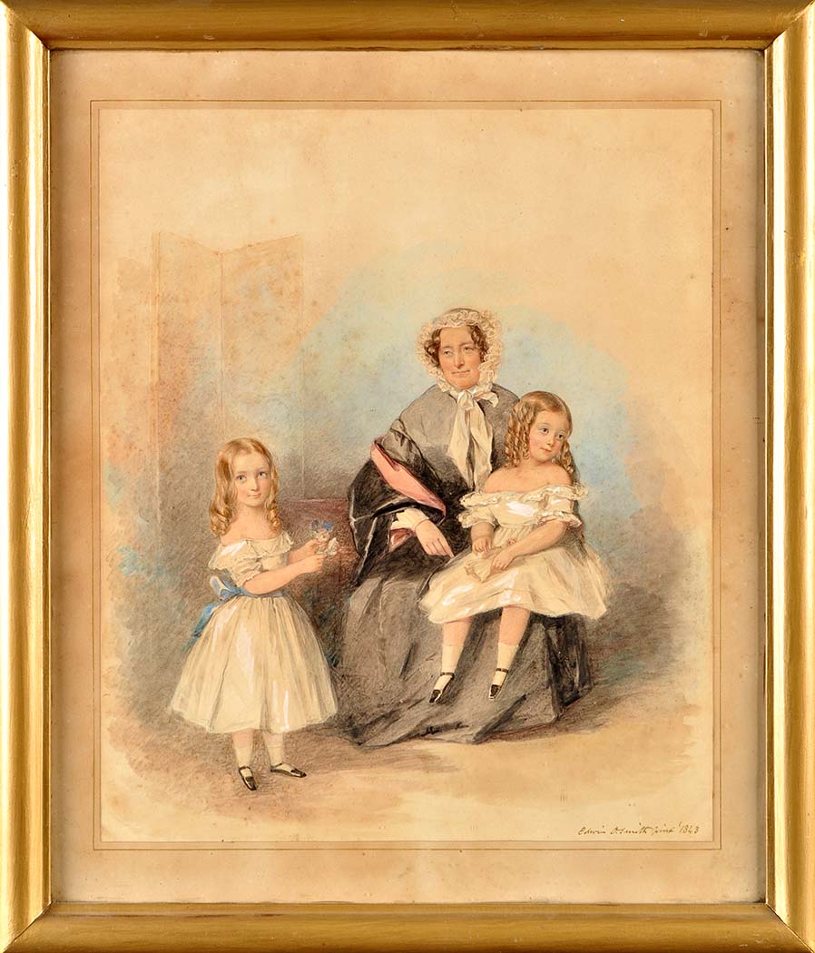 Edwin Dalton Smith
(1800-1866)
A PORTRAIT OF MRS. JAMES MACCULLOCH AND HER TWO GRANDDAUGHTERS
signed