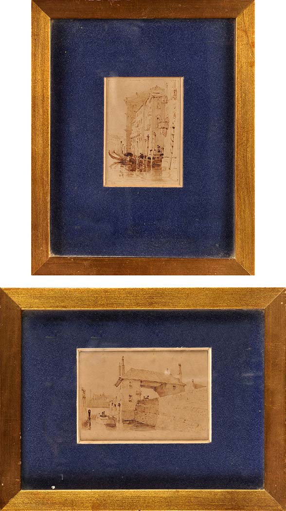 Ernest George, RA
(1839-1927)
"VENICE" AND "PUTNEY"
signed with initials and inscribed
brown ink