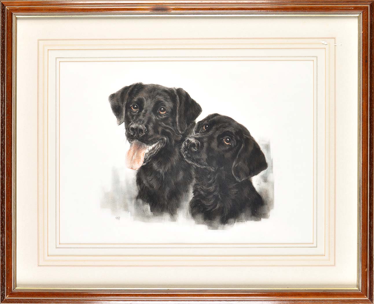 **** Nikki
(20th Century)
PORTRAIT OF TWO BLACK LABRADORS
signed
pastel
40.5 x 56cms; 16 x 22in.