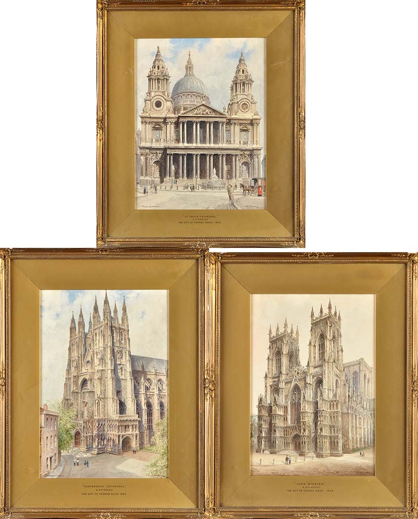 Albert Henry Findley
(1880-1975)
"YORK MINSTER", "ST. PAUL'S CATHEDRAL" AND "CANTERBURY CATHEDRAL"