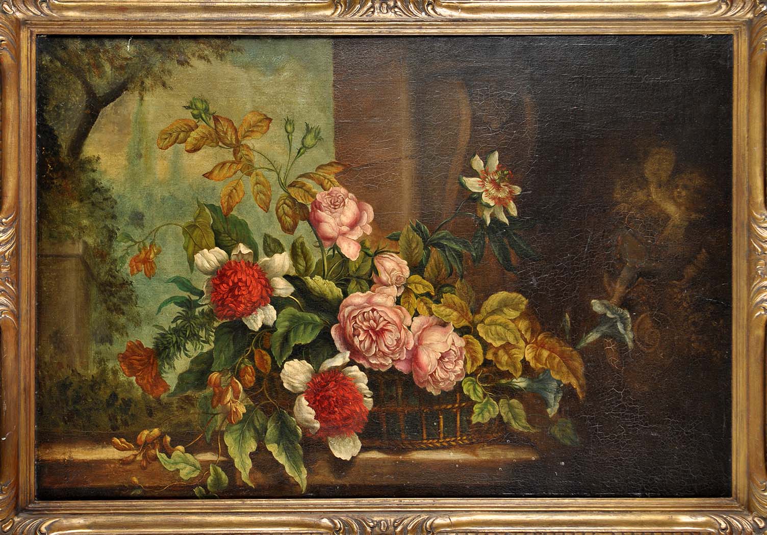 19th Century Dutch School
STILL-LIFE STUDY OF FLOWERS ON A STONE LEDGE
oil on canvas laid on board
