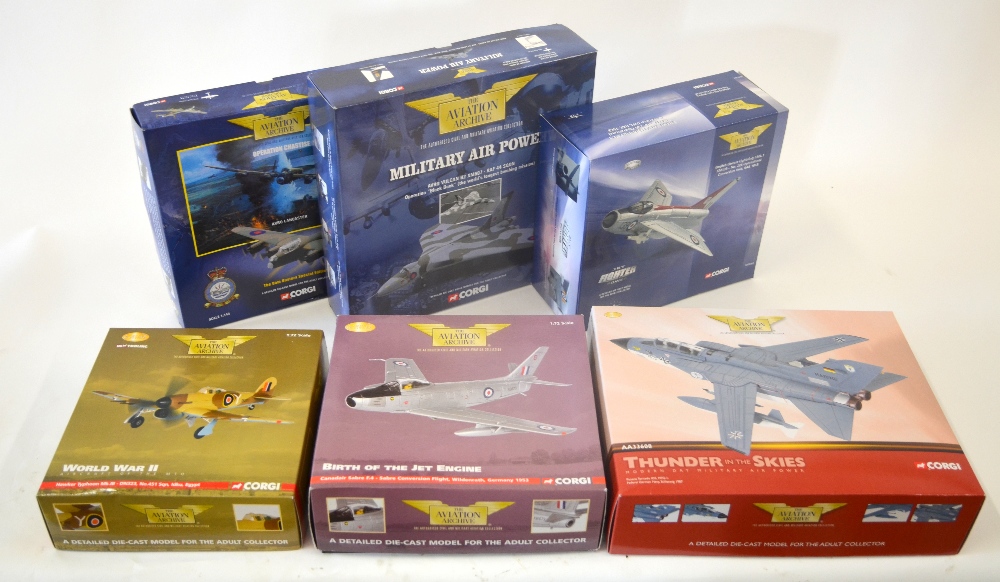 Six Corgi die-cast models 'The Aviation Archive', Military Art Power Avro Vulcan 48301 and The Dam