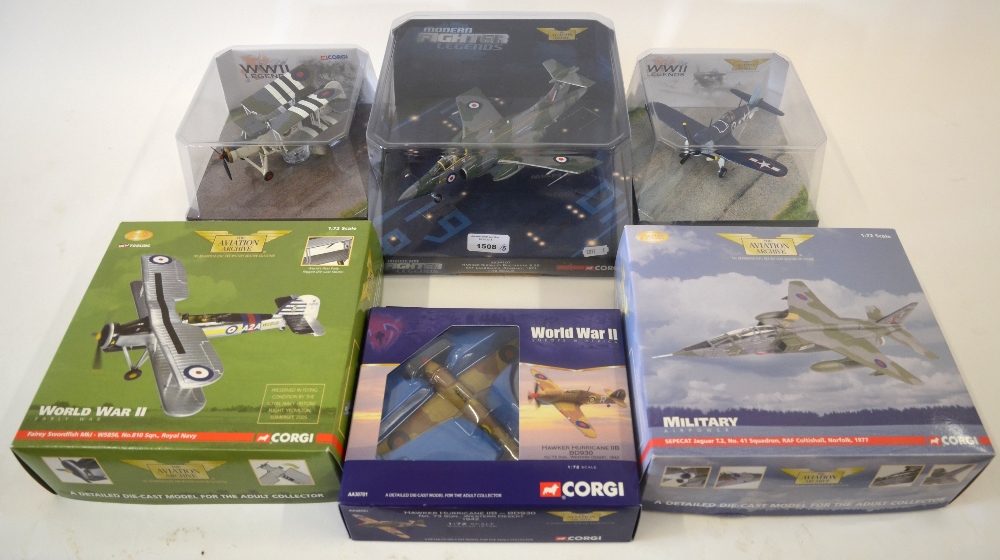 Six Corgi die-cast aircraft models, 'The Aviation Archive', Modern Fighter Legends Hawker Siddeley