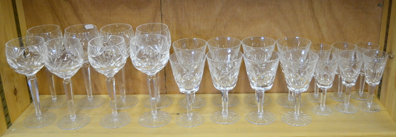 A suite of Waterford Crystal 'Ashley' pattern drinking glasses comprising 8 x white/hock, 8 x red