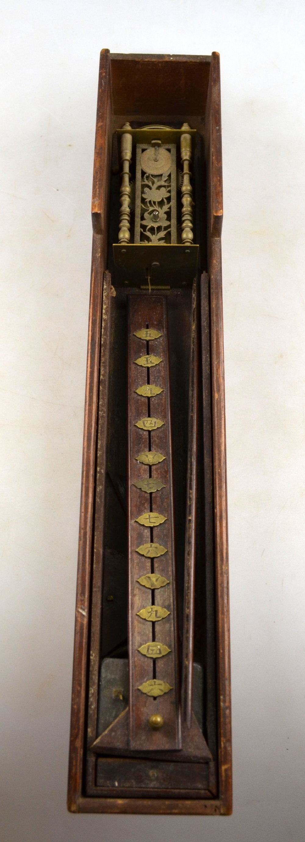 A Japanese Shaku-Dokei clock, the miniature movement with foliate pierced front plate and baluster - Image 3 of 3