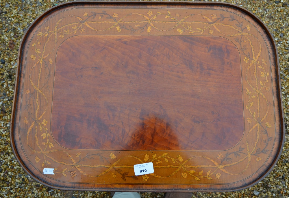 A Sheraton Revival inlaid satinwood and satin walnut tray top centre table, the tapering square legs - Image 7 of 7