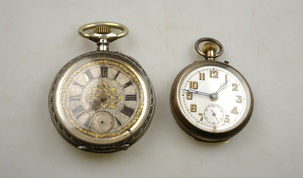 A Swiss .800 grade railway watch by Dubois of Geneva, in decorative case engraved with a steam