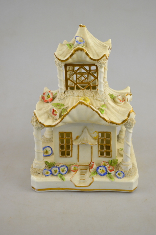 A Victorian Staffordshire pastille burner in the form of a pagoda house, 24 cm to/w three further - Image 2 of 12