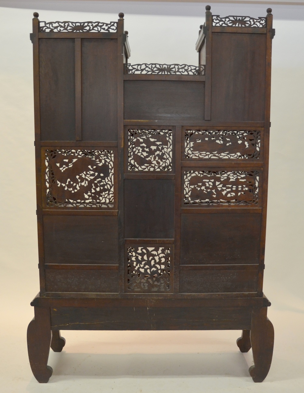 A Japanese open display cabinet comprising five cupboards above two small drawers, the doors both - Image 8 of 9