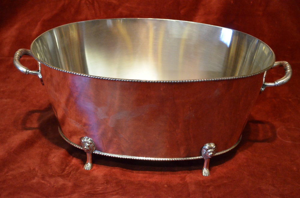 An electroplated oval champagne bath with turn loop handles, 55 cm