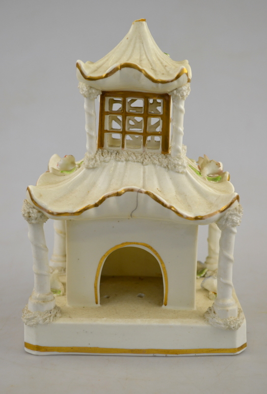 A Victorian Staffordshire pastille burner in the form of a pagoda house, 24 cm to/w three further - Image 6 of 12