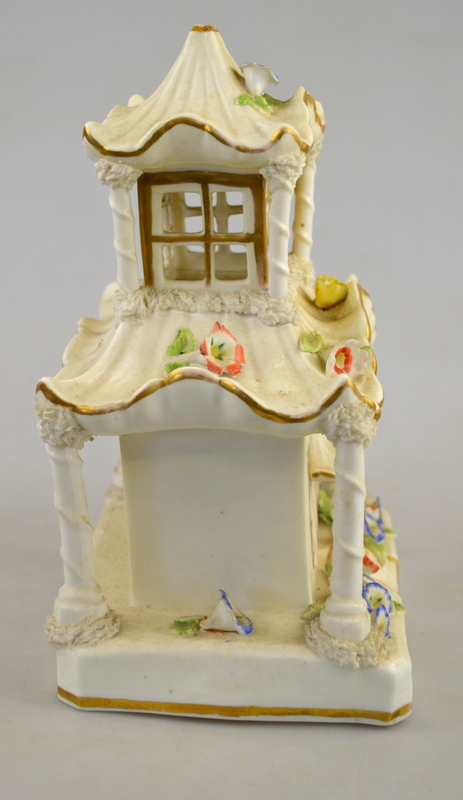 A Victorian Staffordshire pastille burner in the form of a pagoda house, 24 cm to/w three further - Image 7 of 12
