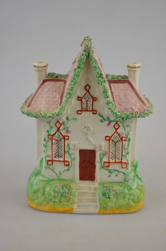 A Victorian Staffordshire pastille burner in the form of a pagoda house, 24 cm to/w three further - Image 9 of 12