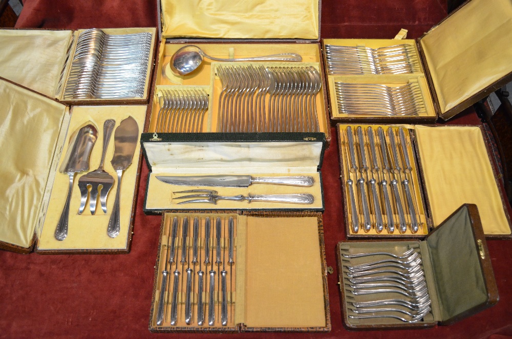 A quantity of Continental cased electroplated flatware and cutlery for twelve settings - little