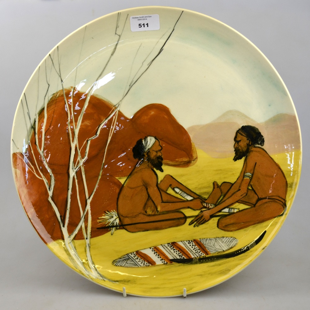 Martin Boyd Pottery, Australia, 1948-57 - a ceramic charger decorated with two Aboriginal hunters in