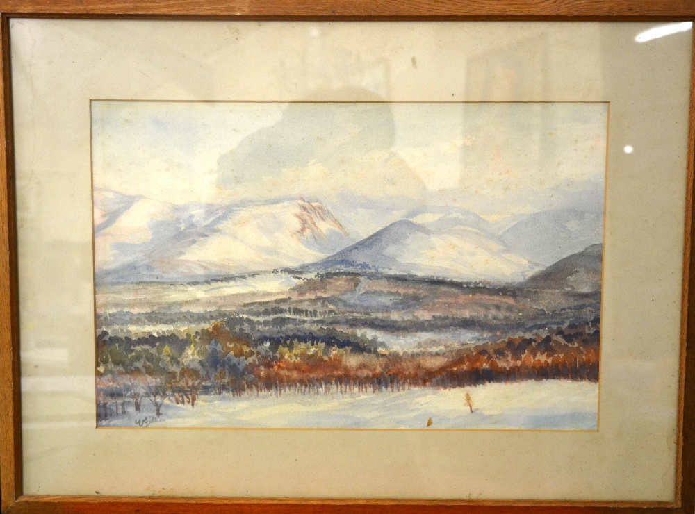 W. Gillies - Snow in the Cairngorms, watercolour, signed lower right, 34 x 52 cm - Image 5 of 6