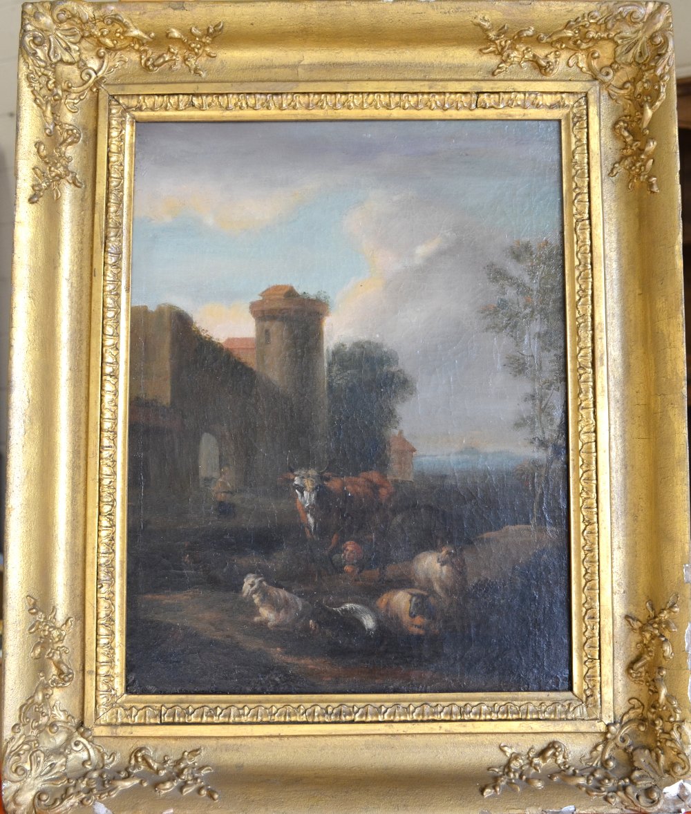 Circle of Nicolaes Berchem - An Italianate landscape with cow, sheep and figure, oil on canvas, 40 x - Image 2 of 3