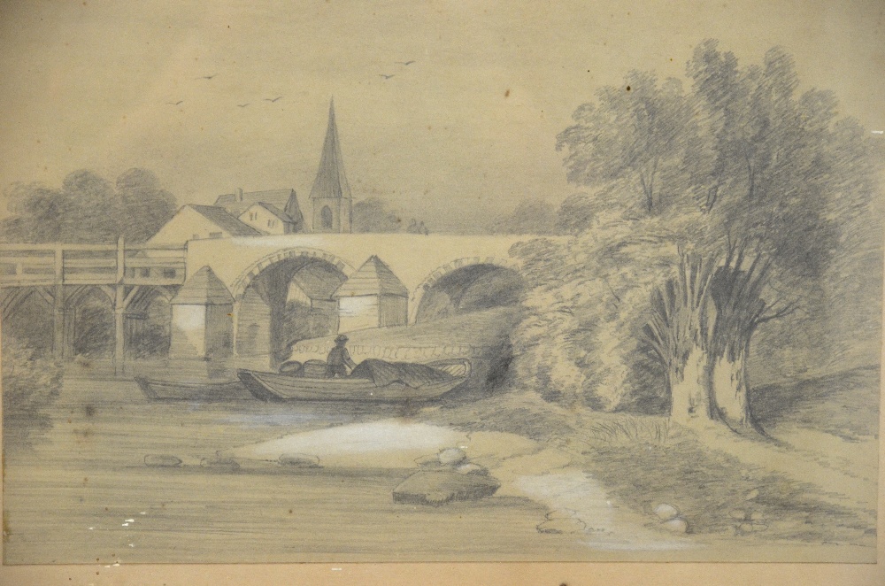 Various watercolours - English school - An extensive view  with stone bridge and figures, - Image 16 of 21