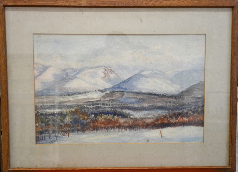 W. Gillies - Snow in the Cairngorms, watercolour, signed lower right, 34 x 52 cm - Image 2 of 6