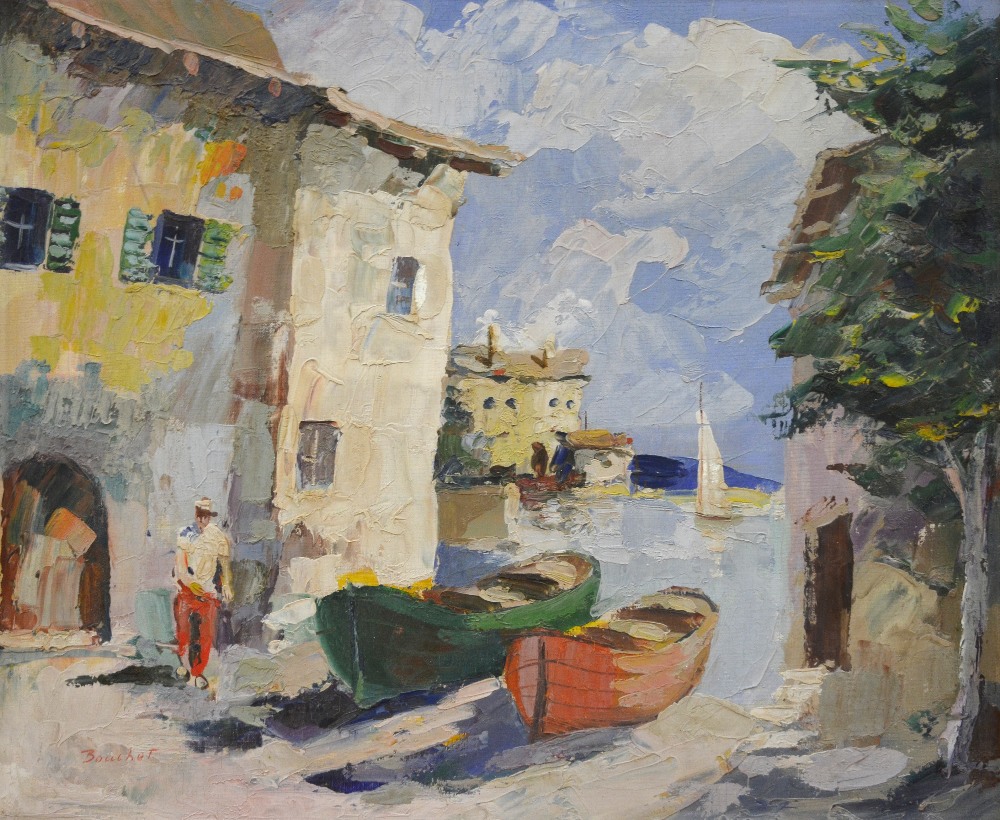 Bouchet - Down to the harbour, oil on canvas, signed lower left, 50 x 60 cm to/w Manner of Carel