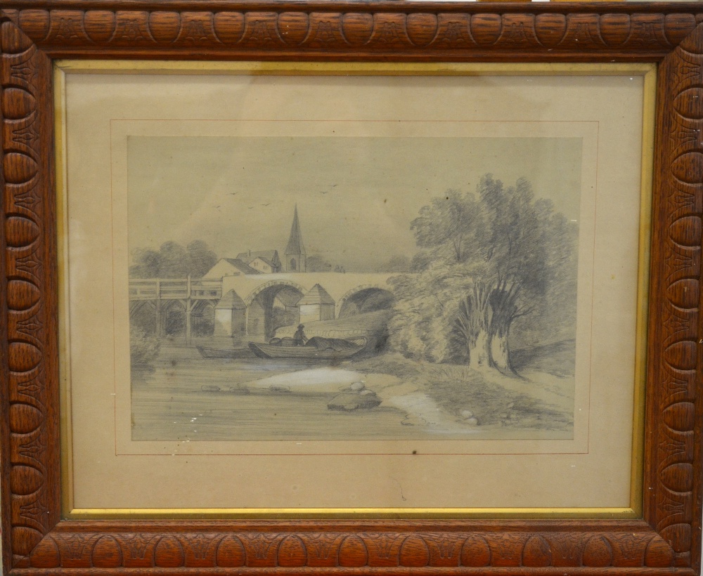 Various watercolours - English school - An extensive view  with stone bridge and figures, - Image 15 of 21