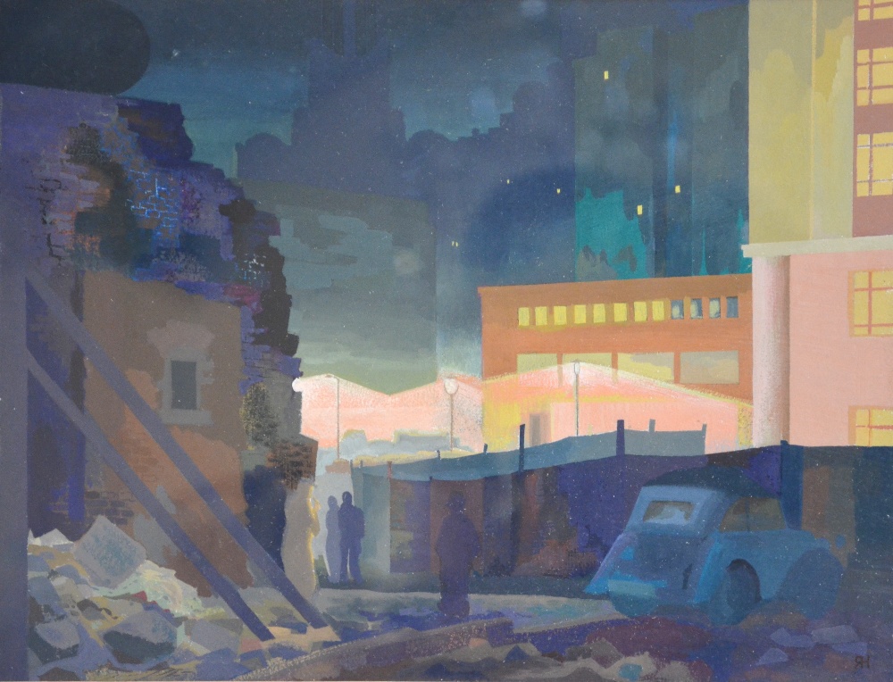 R.H. - Old and new buildings at night, watercolour, 26 x 35 cm - Image 3 of 4