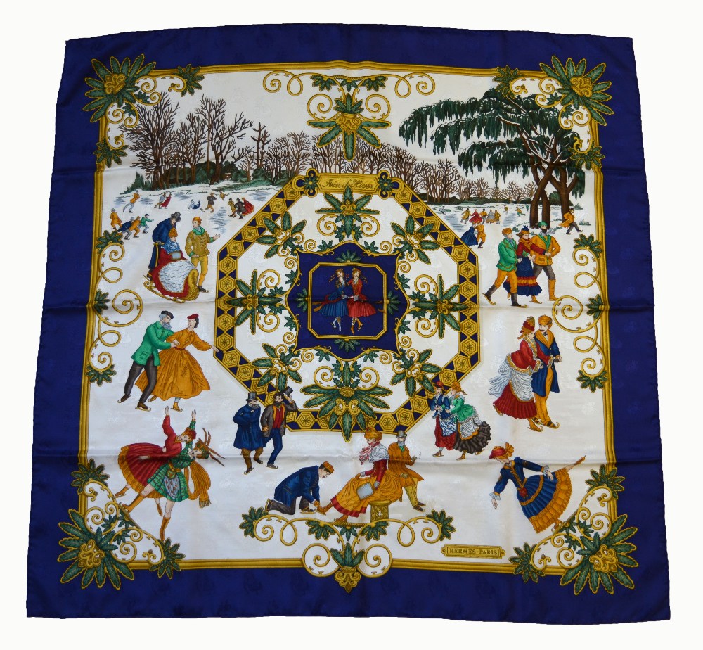 Hermes, Paris, silk scarf - 'Joies D'Hiver', designed by Joachim Metz, first issued 1992, 90 cm x 90