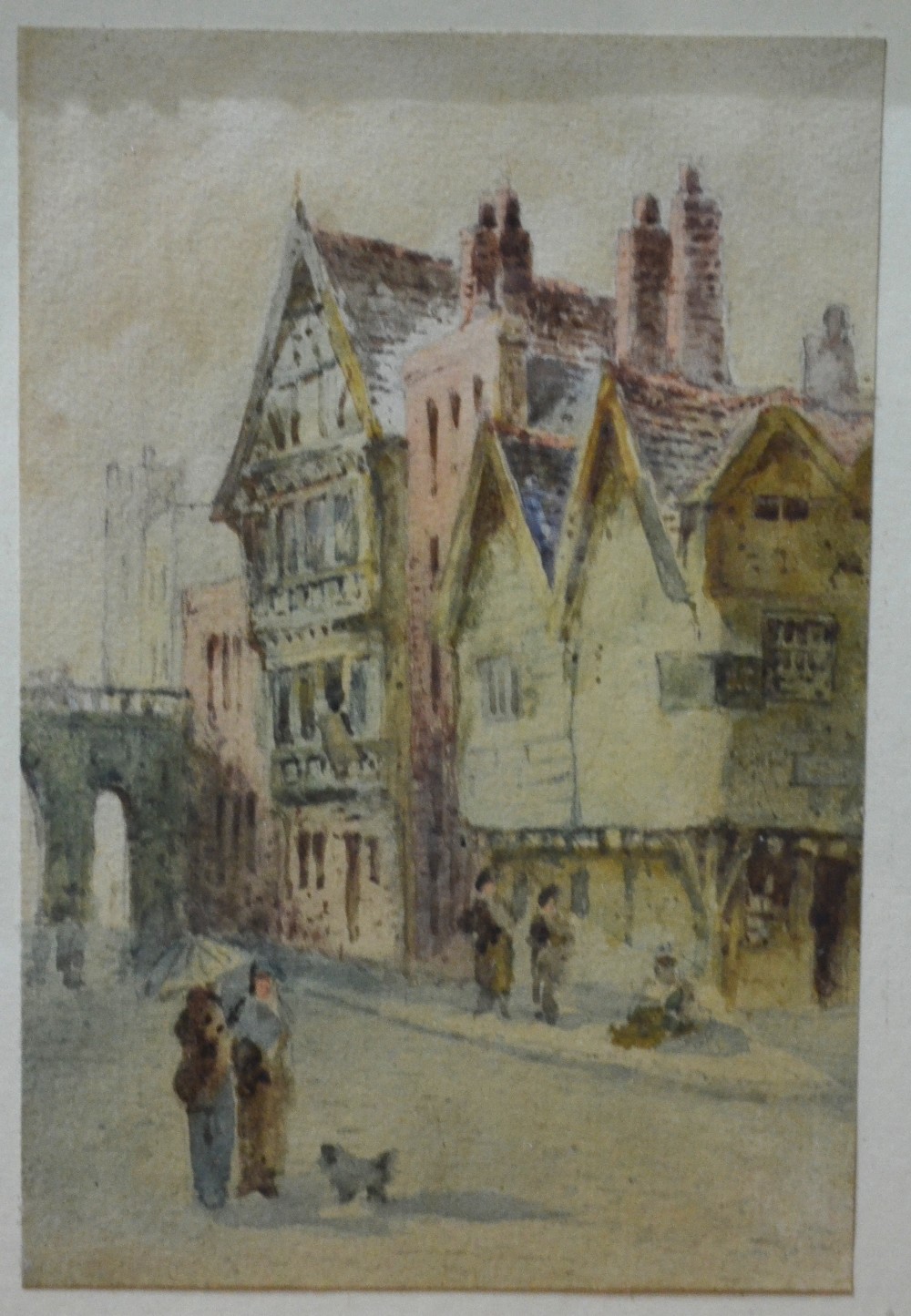 English school - two small watercolour views of Winchester, Cathedral Square and Buttercross, 16 x