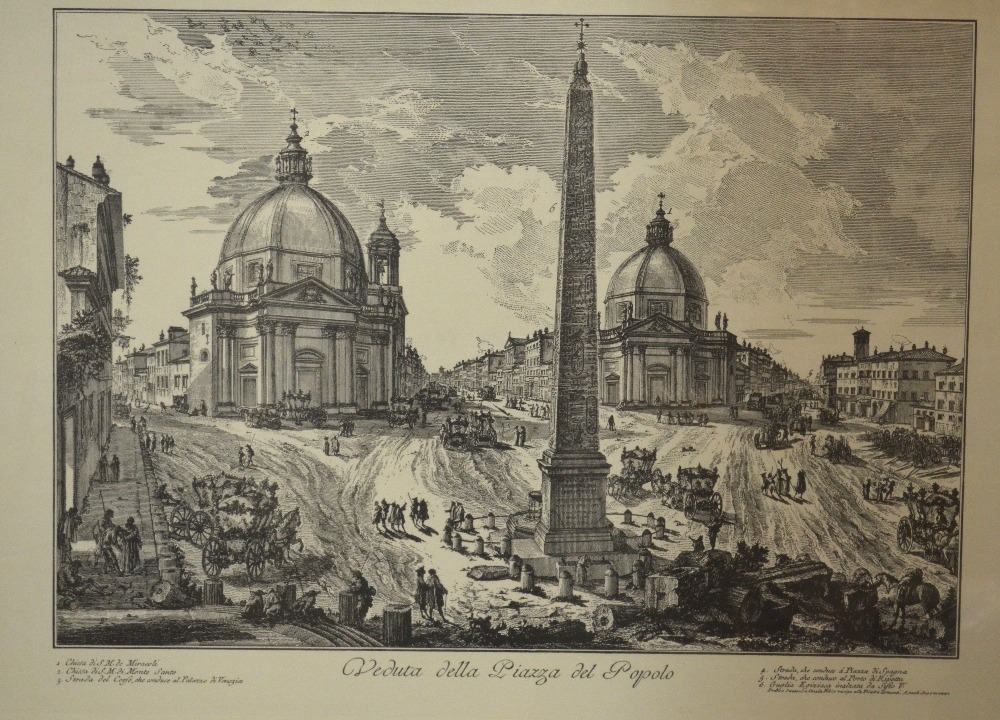 A pair of Italian engravings - Veduta della Piazza del Popolo and Veduta del Ponte e Castello Sant' - Image 5 of 6