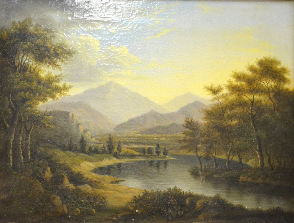 Continental school - An Italianate valley landscape, oil on canvas, 44.5 x 59 cm