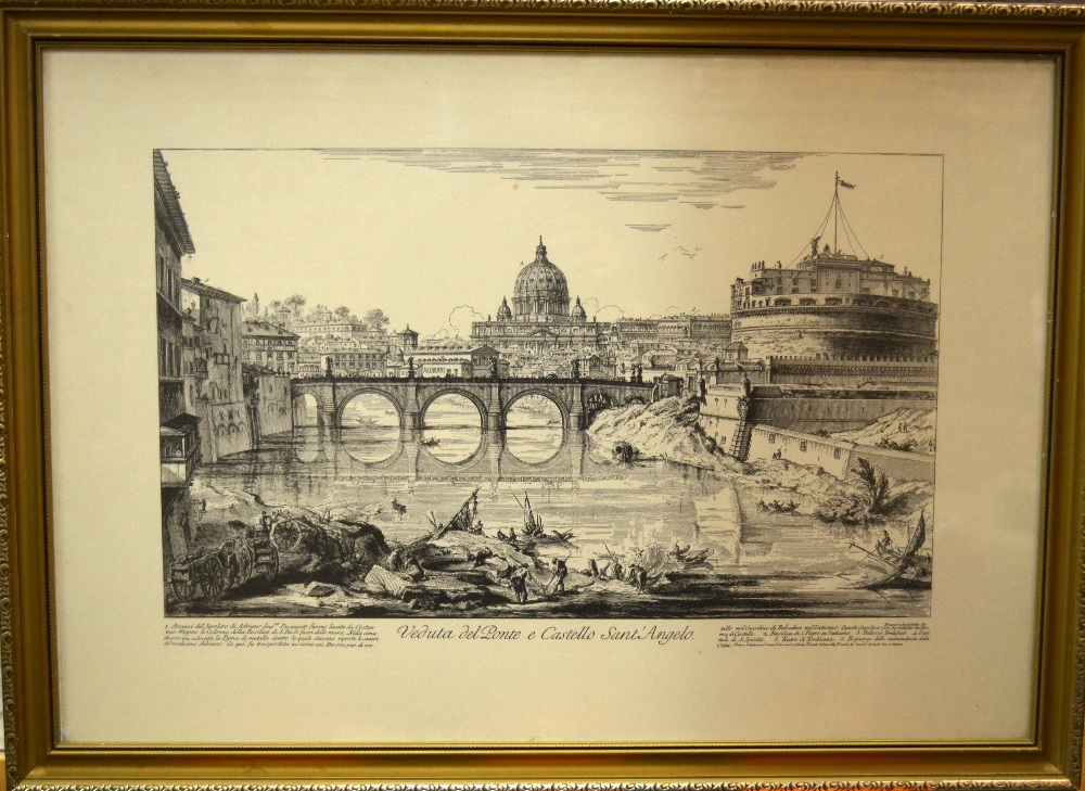 A pair of Italian engravings - Veduta della Piazza del Popolo and Veduta del Ponte e Castello Sant' - Image 2 of 6