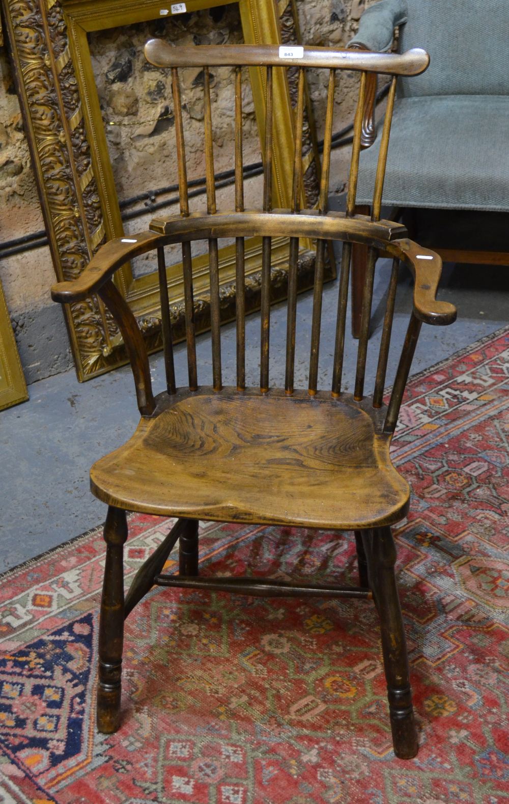 A 19th century elm seat stick back elbow chair - Image 2 of 2